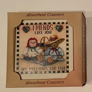 Raggedy Ann Teddy Bear Drink Coasters Friends Like You Made n USA